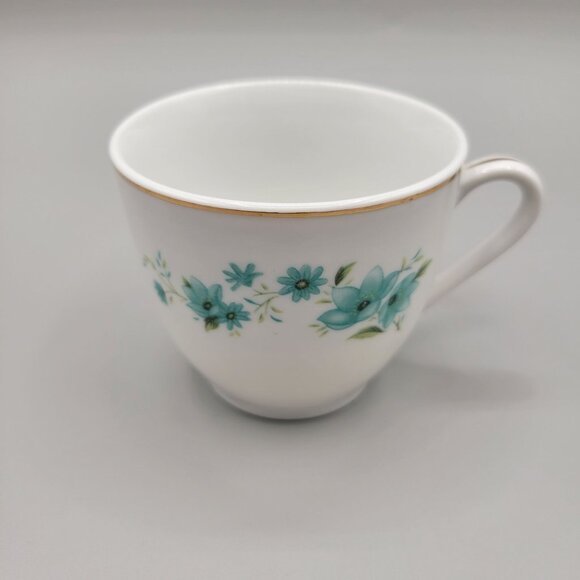 Tea Cup and Saucer Set Porcelain Turquoise Floral Pattern Flowers Gold Trim - Picture 9 of 11